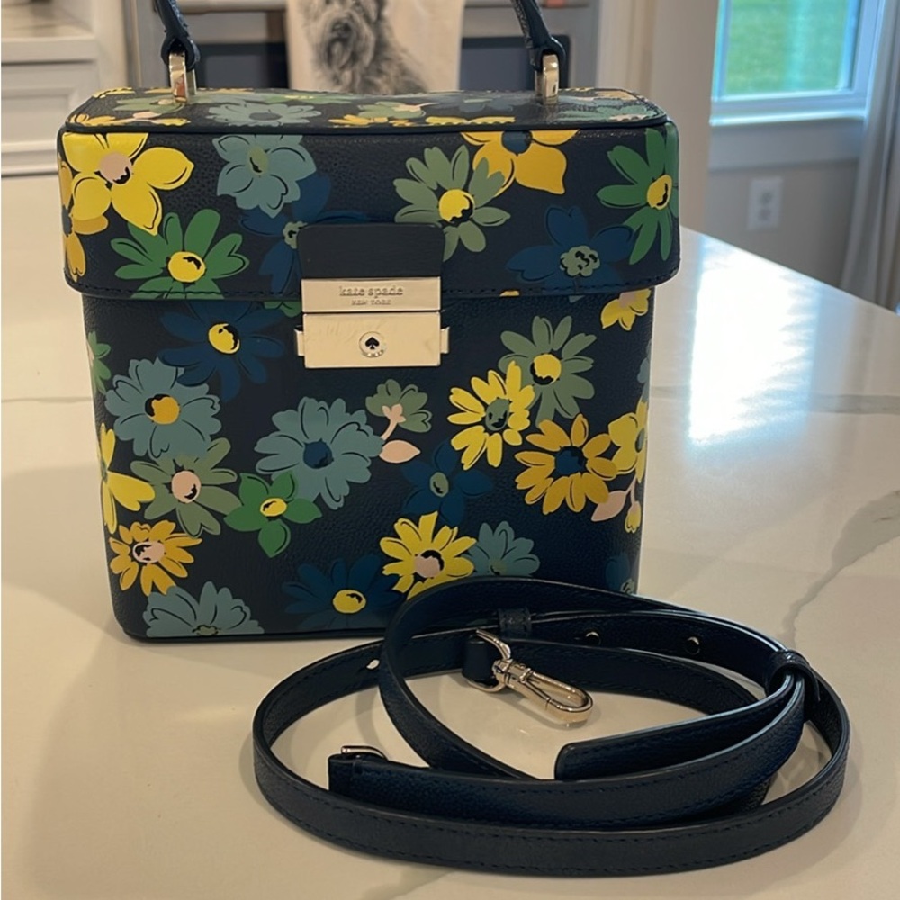 SOLD Kate Spade Navy Floral Vanity Camera Style Bag